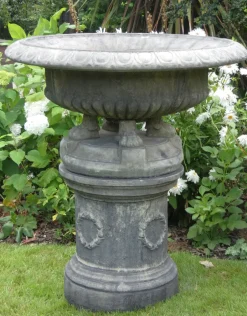 Statues & Sculptures Large|Round^Grand Tazza Stone Garden Planter on Pedestal