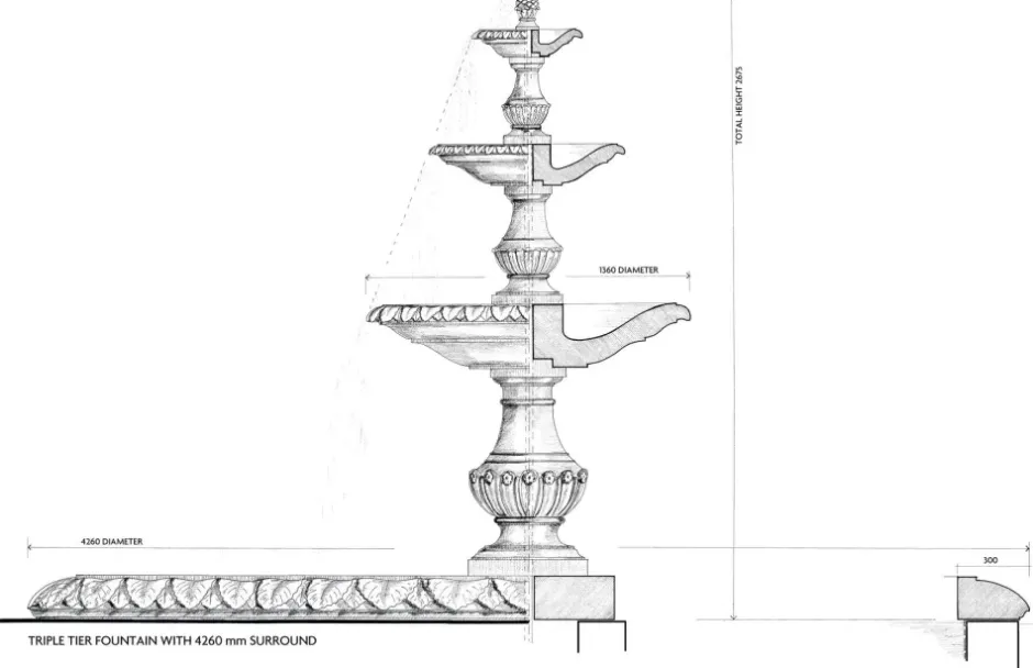 Statues & Sculptures Water Features^Grand Triple Tier 4m Emerald Marble Stone Water Fountain Feature