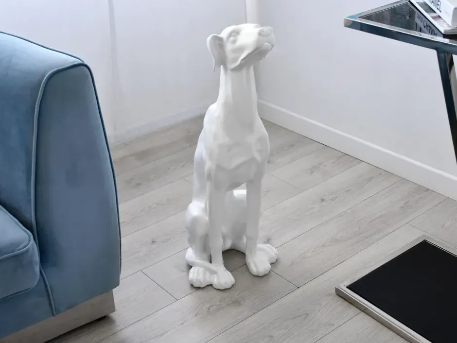 Statues & Sculptures Floor Standing|Animals^Guardian Greyhound 81cm White Resin Indoor Sculpture