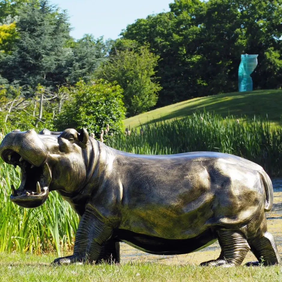 Statues & Sculptures Wildlife^Happy Hippo Bronze Metal Garden Statue
