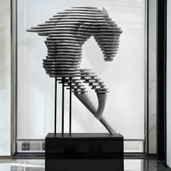 Statues & Sculptures Floor Standing|Abstract^Harmonic Horse 160cm Silver Metal Garden Sculpture v2