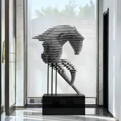 Statues & Sculptures Floor Standing|Abstract^Harmonic Horse 160cm Silver Metal Garden Sculpture v2