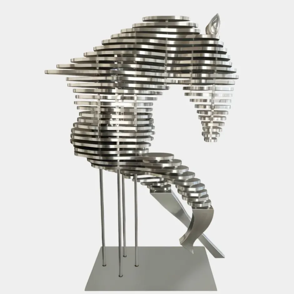 Statues & Sculptures Floor Standing|Abstract^Harmonic Horse 160cm Silver Metal Garden Sculpture v1