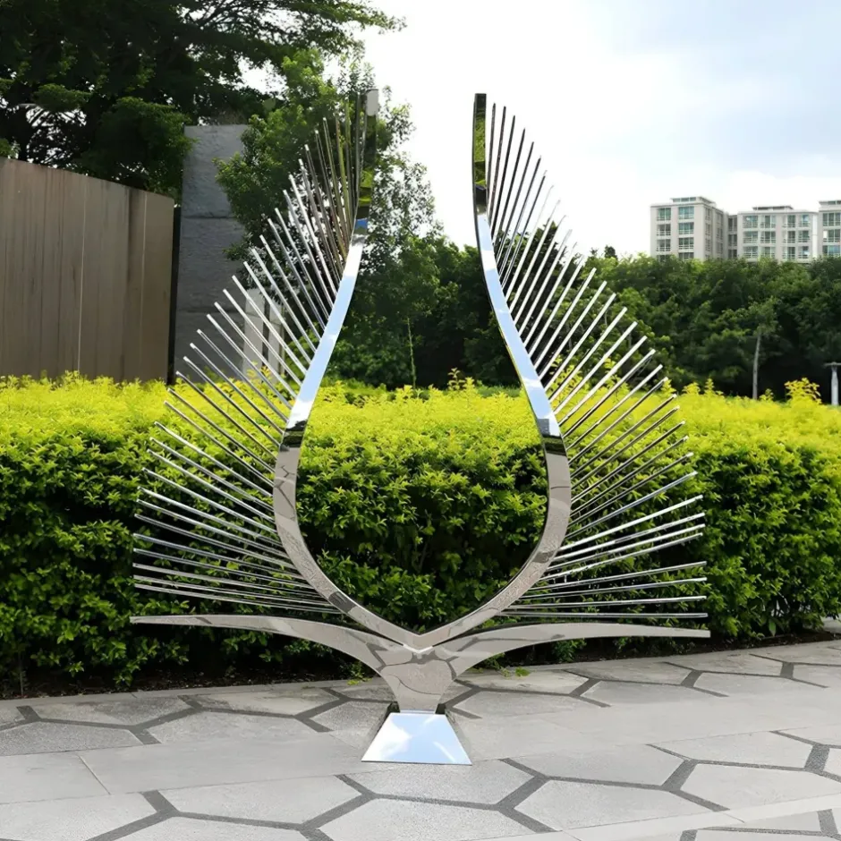 Statues & Sculptures Giant|Floor Standing^Harmonic Wings 200cm Silver Metal Garden Sculpture