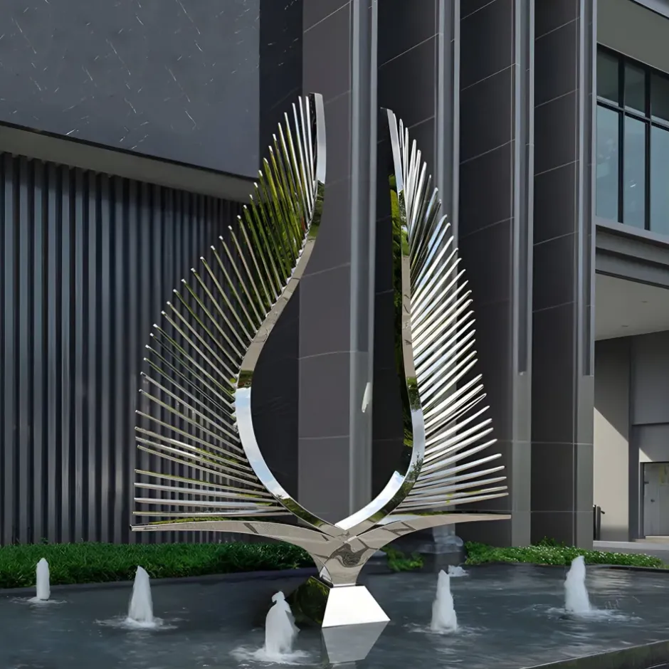 Statues & Sculptures Giant|Floor Standing^Harmonic Wings 200cm Silver Metal Garden Sculpture