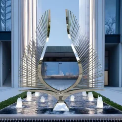 Statues & Sculptures Giant|Floor Standing^Harmonic Wings 200cm Silver Metal Garden Sculpture