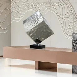 Statues & Sculptures Table Top|Abstract^Hyper Cube 75cm Silver Metal Indoor Sculpture