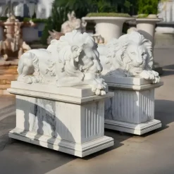 Statues & Sculptures Lions|Modern^Imperial Lion 120cm White Marble Garden Statue