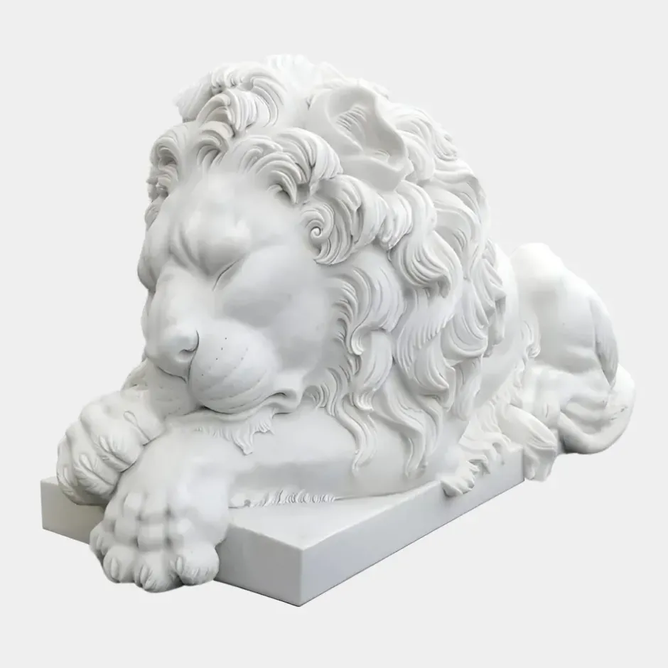 Statues & Sculptures Lions|Modern^Imperial Lion 100cm White Marble Garden Statue