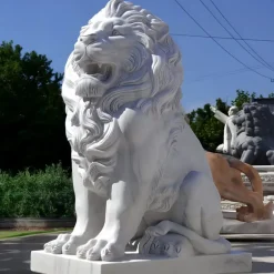 Statues & Sculptures Lions|Modern^Imperial Lion 150cm White Marble Garden Statue
