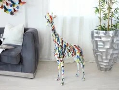 Statues & Sculptures Floor Standing|Animals^Inked Giraffe 100cm Multicolour Resin Indoor Sculpture