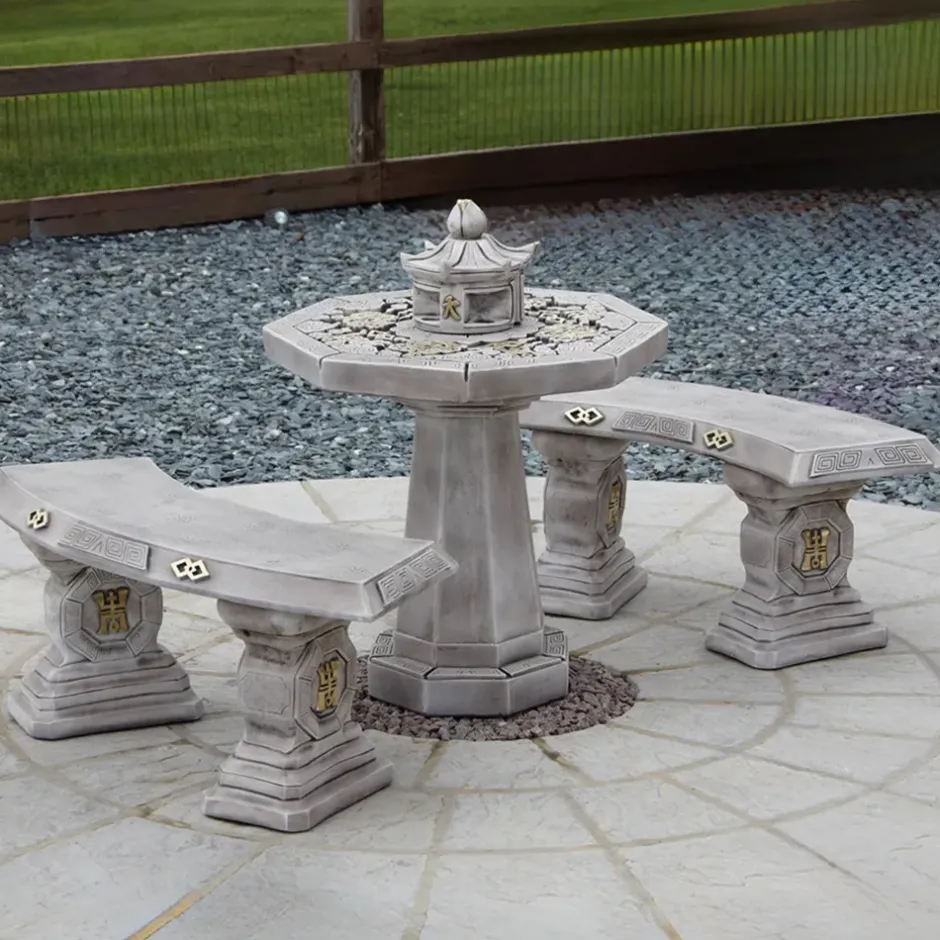 Statues & Sculptures Stone Benches^Japanese Stone Benches & Table Patio Garden Furniture Set