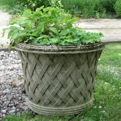 Statues & Sculptures Large|Round^Jardinier Basket Weave 45cm Stone Garden Planter