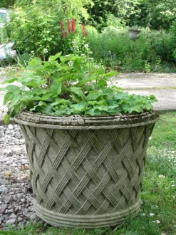 Statues & Sculptures Large|Round^Jardinier Basket Weave 45cm Stone Garden Planter