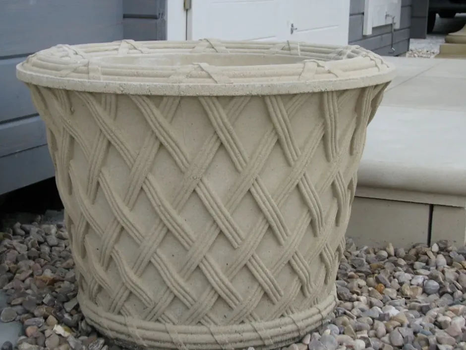 Statues & Sculptures Large|Round^Jardinier Basket Weave 40cm Stone Garden Planter