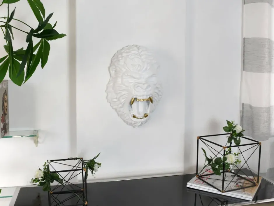 Statues & Sculptures Wall Art|Animals^King Gorilla 43cm White Resin Wall Sculpture