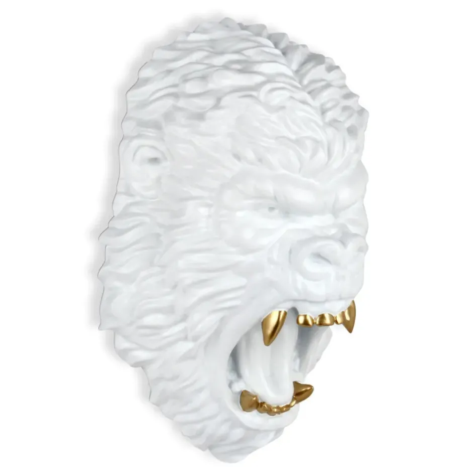 Statues & Sculptures Wall Art|Animals^King Gorilla 43cm White Resin Wall Sculpture