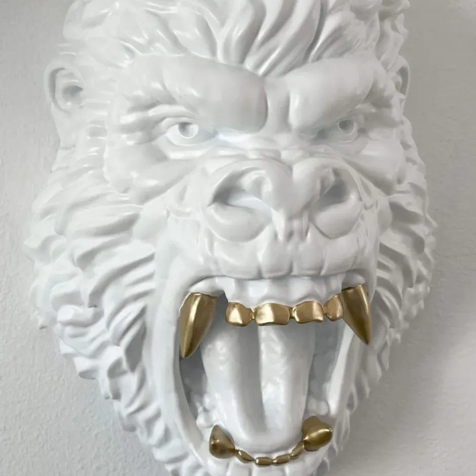 Statues & Sculptures Wall Art|Animals^King Gorilla 43cm White Resin Wall Sculpture