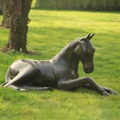 Statues & Sculptures Horses^Laying Foal Bronze Metal Garden Statue