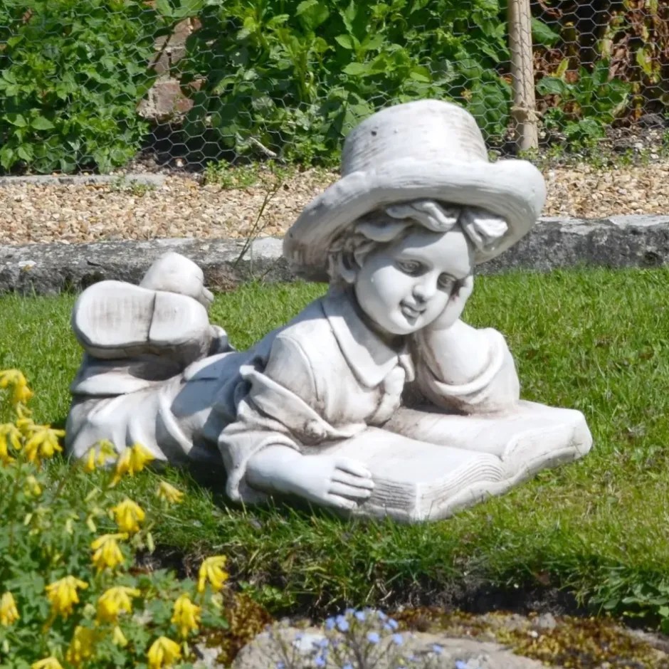 Statues & Sculptures Children^Laying Reading Boy 36cm Stone Resin Garden Statue