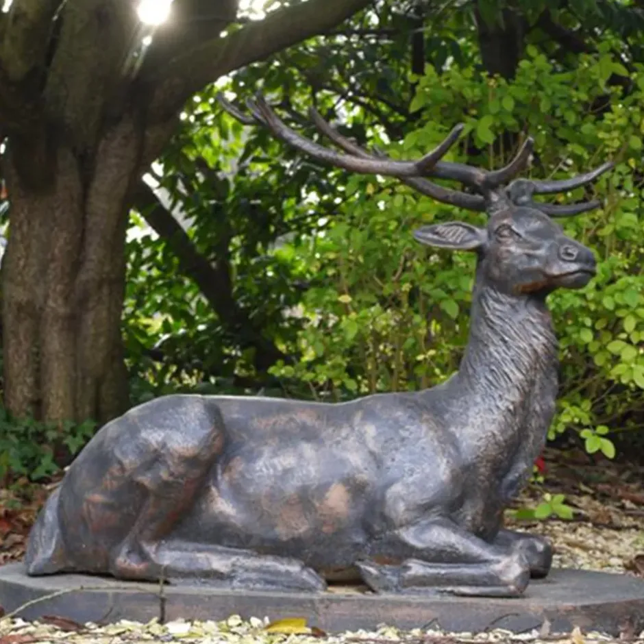 Statues & Sculptures Stags & Deers^Laying Stag Life-Size Bronze Metal Garden Statue