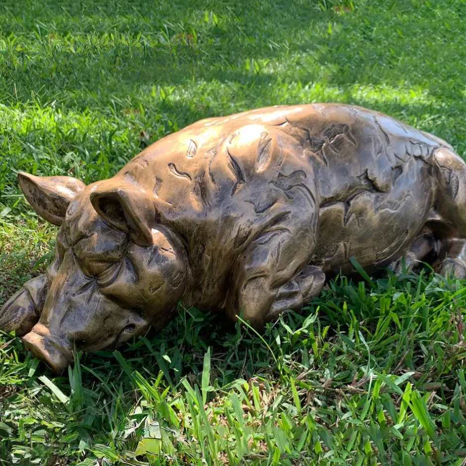 Statues & Sculptures Farm^Lazy Pig 36cm Bronze Resin Garden Ornament