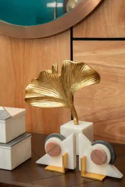Statues & Sculptures Table Top|Contemporary^Leaf of Light 30cm Gold Metal Indoor Sculpture