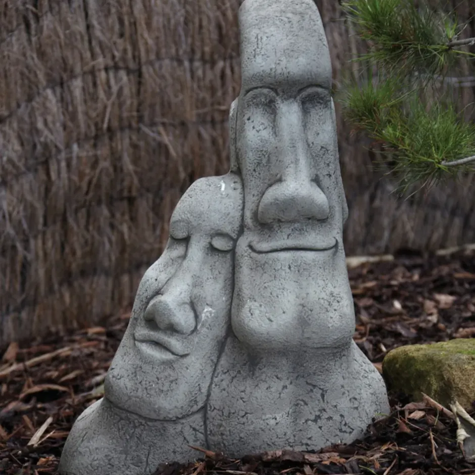 Statues & Sculptures Easter Island Heads^Leaning Easter Island Heads Stone Garden Ornament