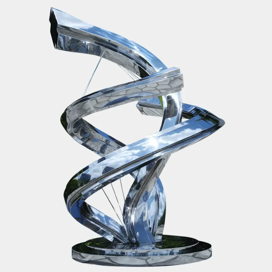 Statues & Sculptures Giant|Floor Standing^Liquid Helix 168cm Silver Metal Garden Sculpture