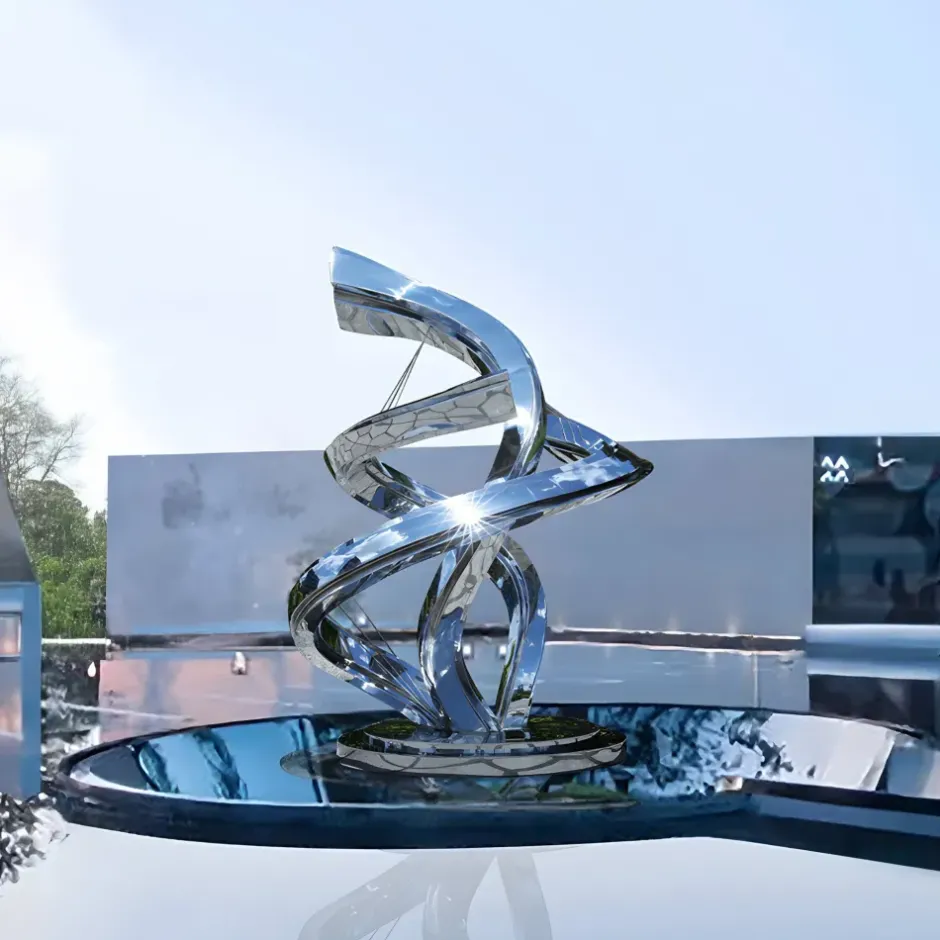 Statues & Sculptures Giant|Floor Standing^Liquid Helix 168cm Silver Metal Garden Sculpture
