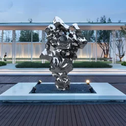 Statues & Sculptures Floor Standing|Abstract^Liquid Mirage 155cm Silver Metal Garden Sculpture