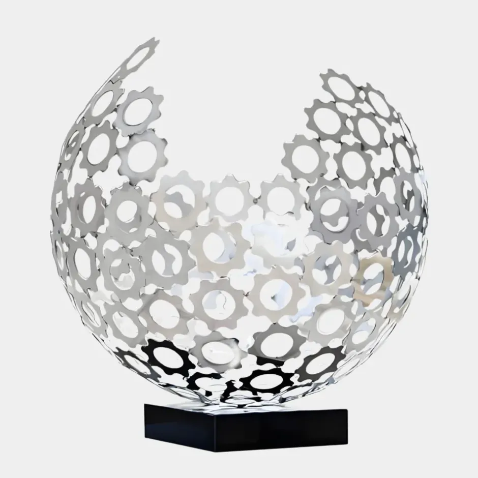 Statues & Sculptures Table Top|Abstract^Lunar Sphere 48cm Silver Metal Indoor Sculpture