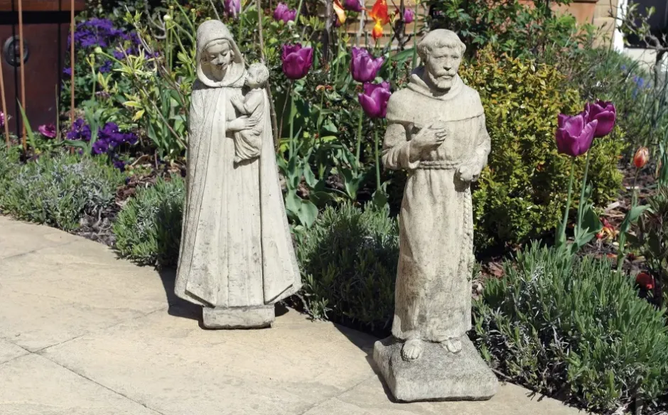 Statues & Sculptures Virgin Mary^Madonna and Friar Monk Stone Garden Statues