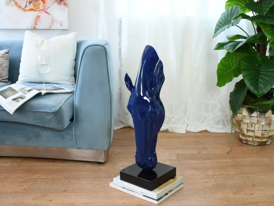 Statues & Sculptures Floor Standing|Animals^Majestic Horse Head 70cm Blue Resin Indoor Sculpture