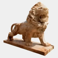 Statues & Sculptures Lions|Modern^Majestic Lion 120cm Yellow Marble Garden Statue v2