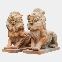 Statues & Sculptures Lions|Modern^Majestic Lion 100cm Yellow Marble Garden Statue