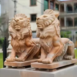 Statues & Sculptures Lions|Modern^Majestic Lion 100cm Yellow Marble Garden Statue