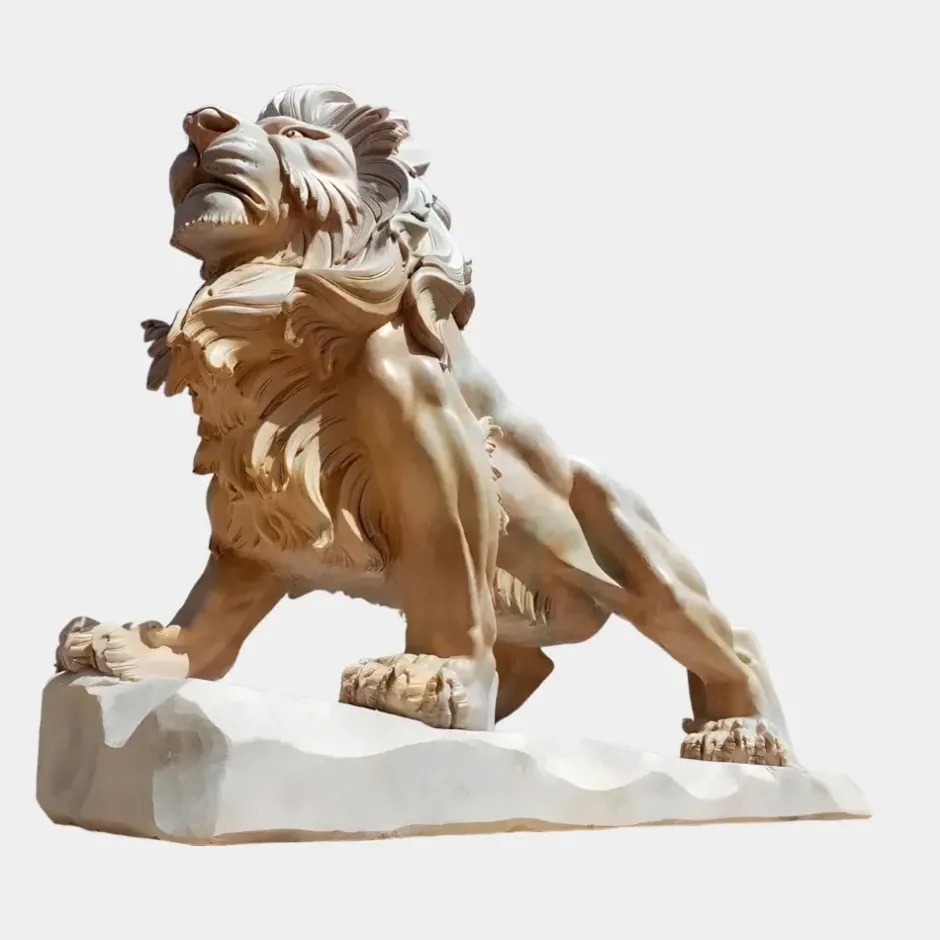 Statues & Sculptures Lions|Modern^Majestic Lion 120cm Yellow Marble Garden Statue v1