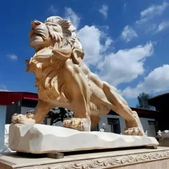 Statues & Sculptures Lions|Modern^Majestic Lion 120cm Yellow Marble Garden Statue v1