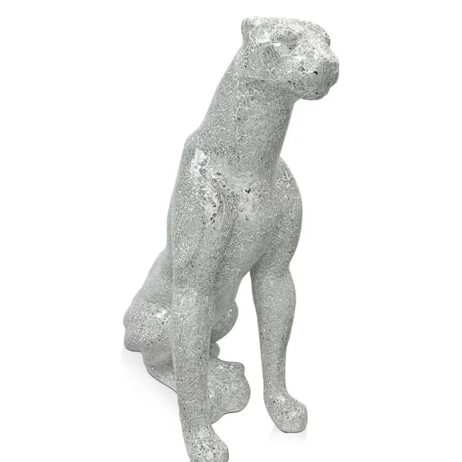 Statues & Sculptures Floor Standing|Animals^Majestic Panther 80cm Silver Resin Indoor Sculpture