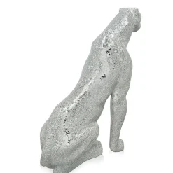 Statues & Sculptures Floor Standing|Animals^Majestic Panther 80cm Silver Resin Indoor Sculpture