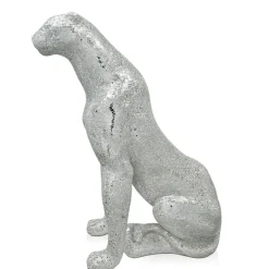 Statues & Sculptures Floor Standing|Animals^Majestic Panther 80cm Silver Resin Indoor Sculpture