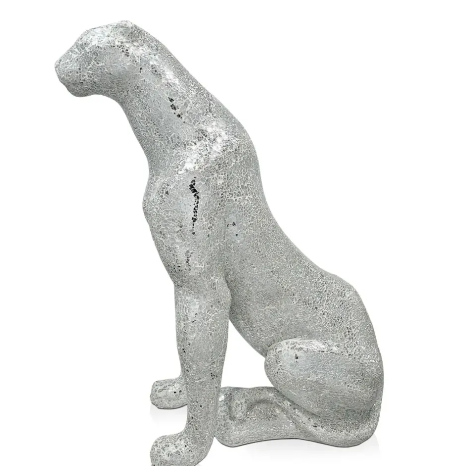 Statues & Sculptures Floor Standing|Animals^Majestic Panther 80cm Silver Resin Indoor Sculpture