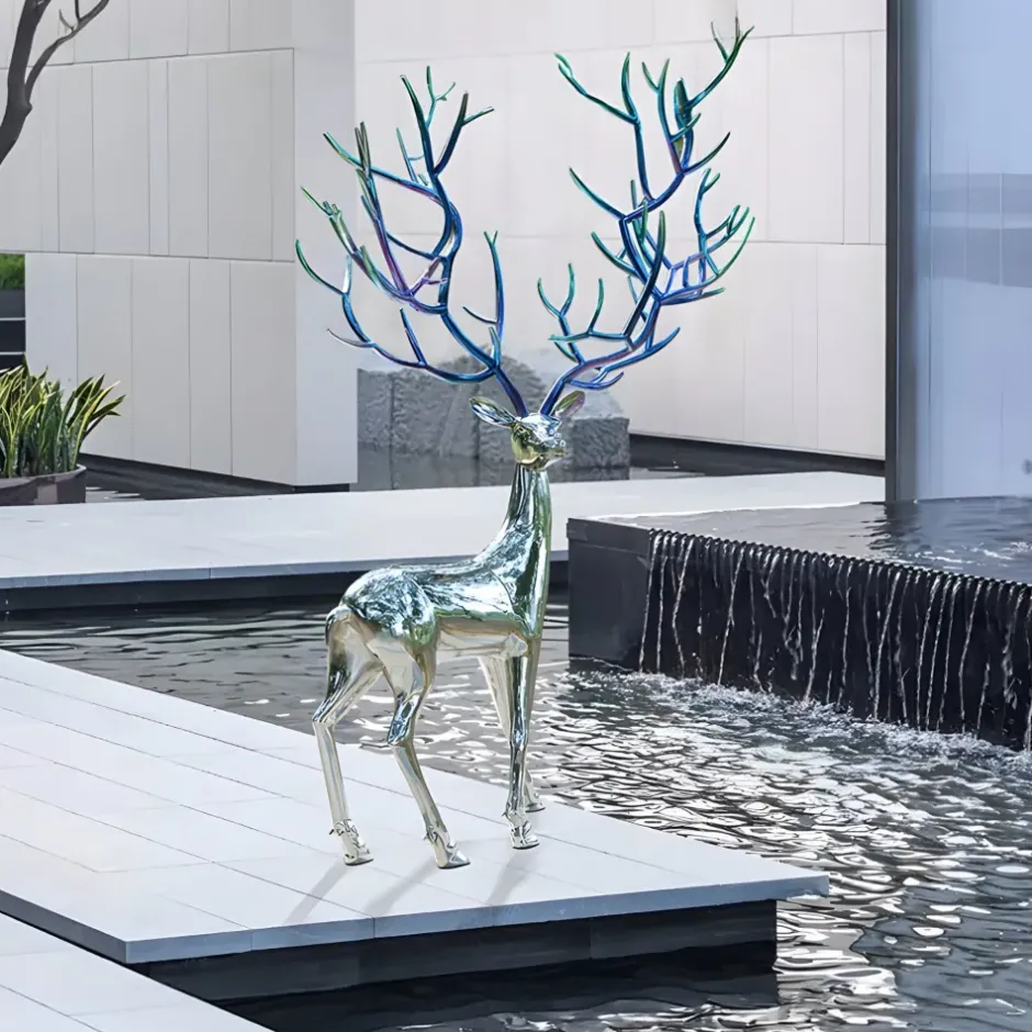 Statues & Sculptures Wildlife|Stags & Deers^Majestic Stag 258cm Silver Metal Garden Sculpture