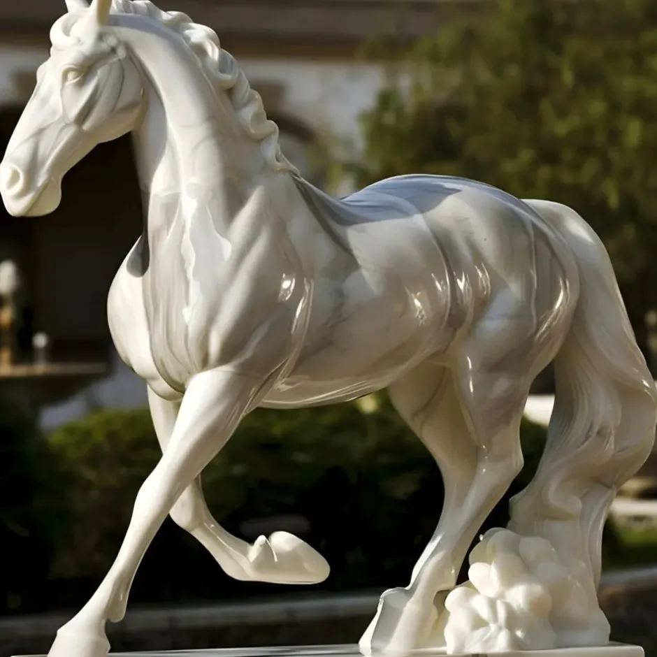 Statues & Sculptures Horses|Modern^Majestic Stallion 200cm White Marble Garden Statue
