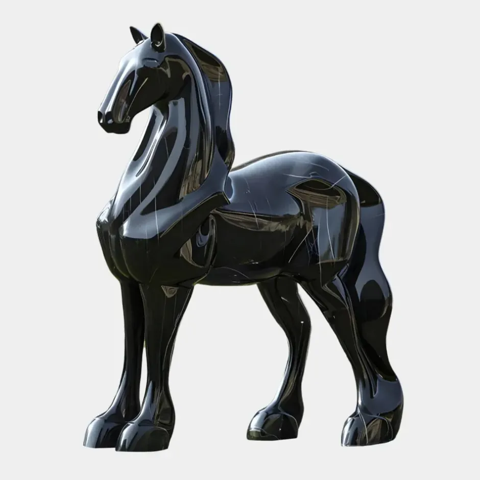 Statues & Sculptures Horses|Contemporary^Midnight Stallion 200cm Black Marble Garden Statue