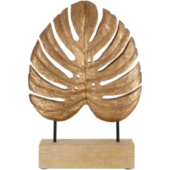 Statues & Sculptures Table Top|Contemporary^Monsera Leaf 45cm Gold Wood Indoor Sculpture