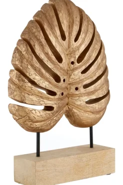 Statues & Sculptures Table Top|Contemporary^Monsera Leaf 45cm Gold Wood Indoor Sculpture