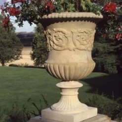 Statues & Sculptures Large|Round^Montpellier Vase Stone Garden Planter on Pedestal