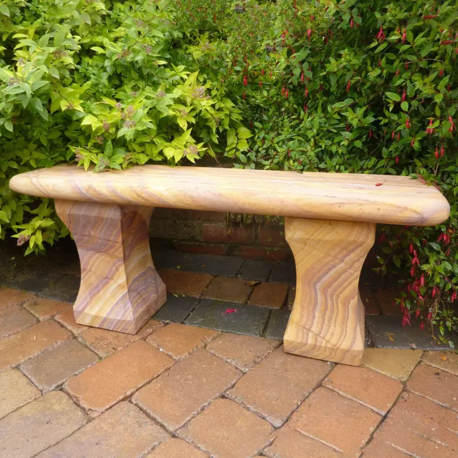 Statues & Sculptures Stone Benches^Mulsanne Polished Rainbow Sandstone Garden Bench